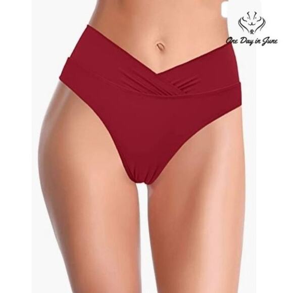 Shekini Women's High Waist Ruched Bikini Bottom Swimsuit Size M - Picture 1 of 4